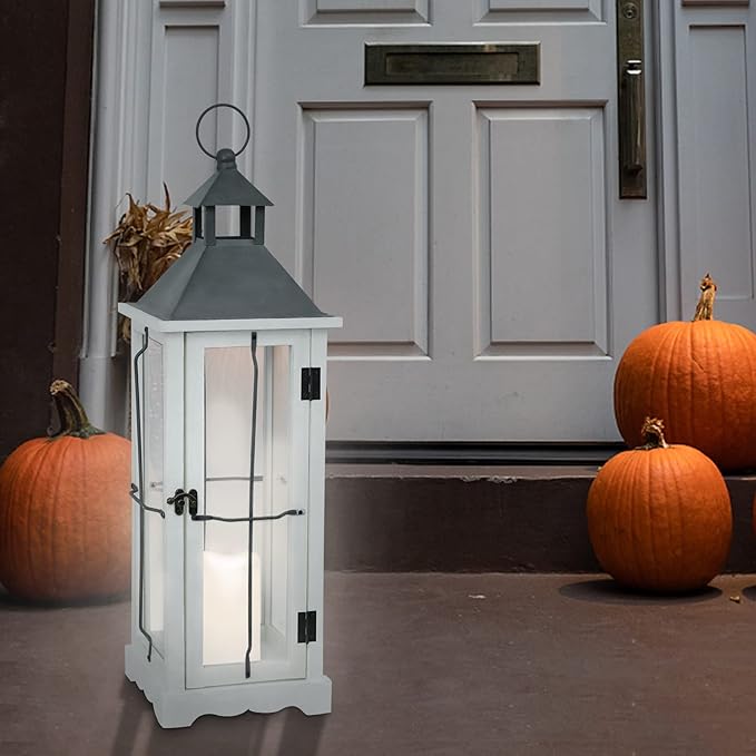 Bdor 2 Pack 26in Farmhouse White Waterproof Wood Metal Decorative Lanterns - Image 8