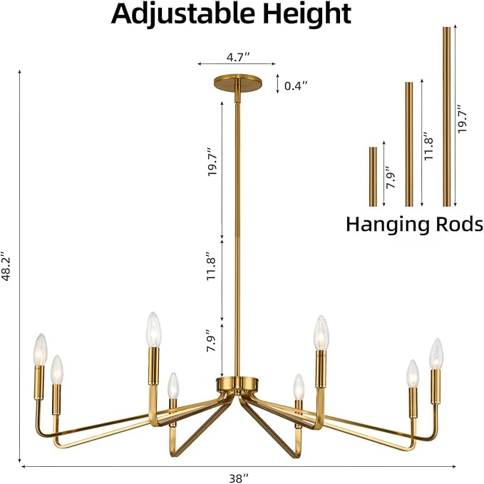 38" Gold Chandeliers for Dining Room, 8-Light Modern Farmhouse Chandelier Light - Image 5