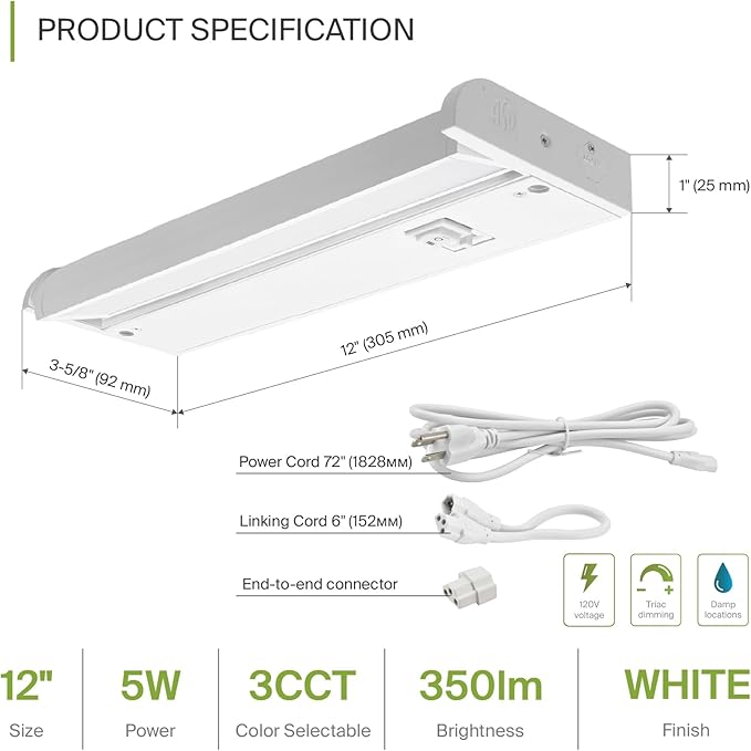 ASD Swivel LED Under Cabinet Lighting, 12 Inch 5W, Hardwired or Plug-in - Image 2