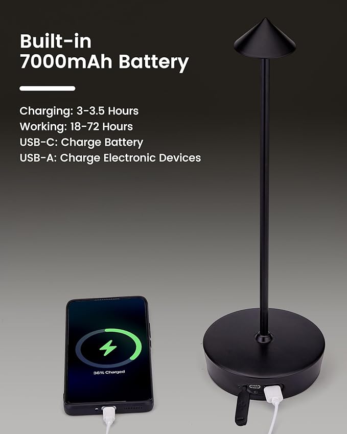 Cordless Led Table Desk Lamp 2 Pack, 7000mAh Battery Outdoor Table Light - Image 6