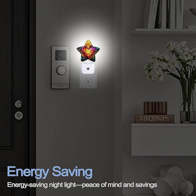 Love Heart Stained Glass Night Lights Plug Into Wall, Abstract Star Night Light - Image 5