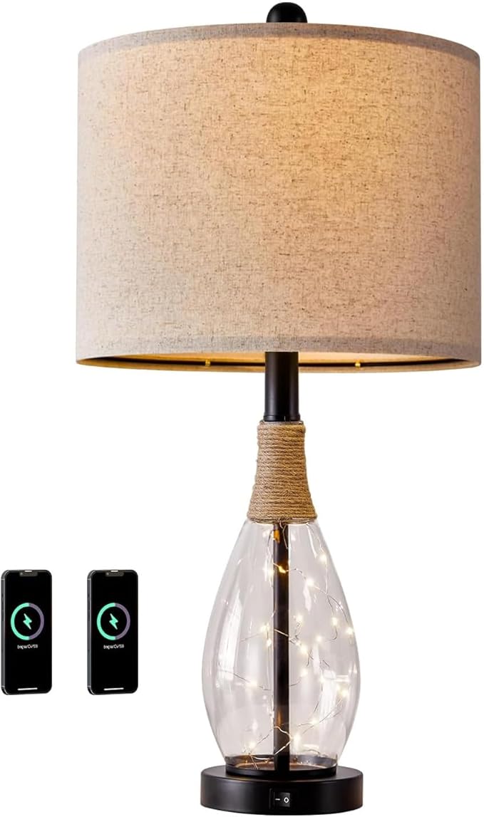OYEARS Bedside Table Lamp with USB, 23‘’ Black Modern Nightstand Lamps - Image 9