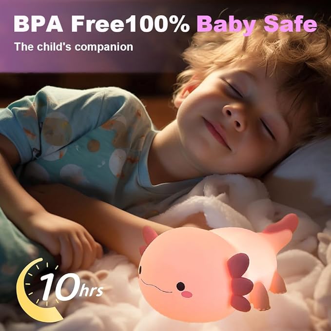 Axolotl Night Light for Kids, Touch Baby Silicone Lamp, Toddler Night Light for - Image 3