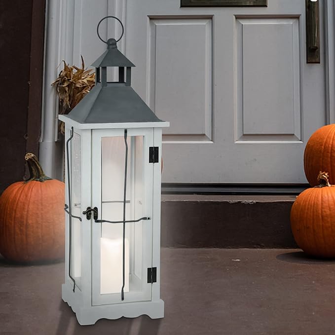 Bdor 26in Farmhouse White IP65 Waterproof Wood Metal Decorative Lanterns - Image 9