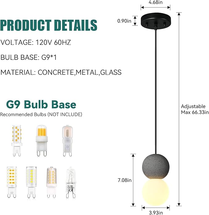 Modern Black 1-Light Concrete Pendant Light Kitchen Island Ceiling Light - Image 3
