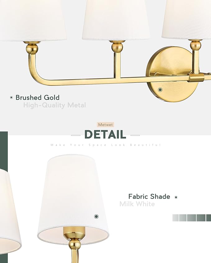 Bathroom Light Fixtures, 5 Light Brushed Gold Vanity Lights - Image 3