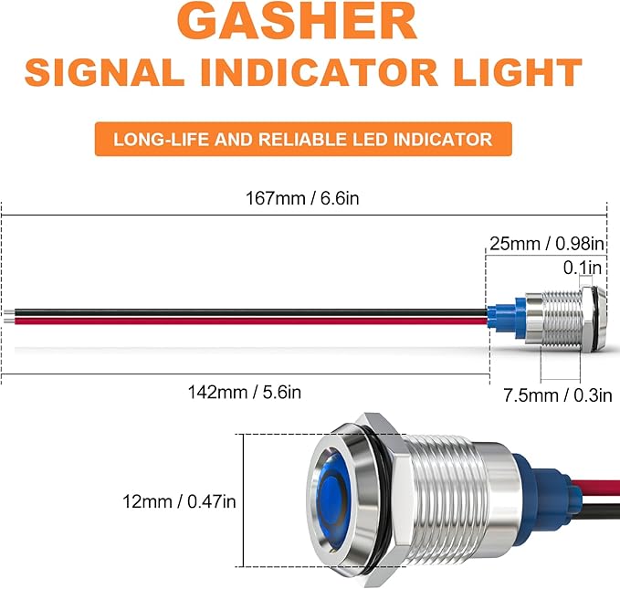 GASHER 5 PCS Energy Saving Indicator Light, LED Light 12V/24V/110V 20mA Panel - Image 3