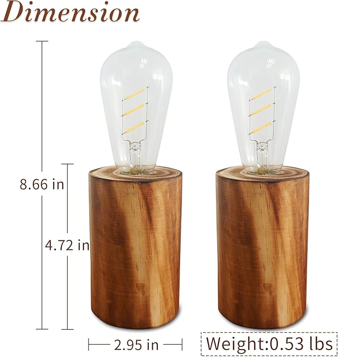 YiShine Battery Operated Table Lamp Wood Night Light Decorative Table Light - Image 2
