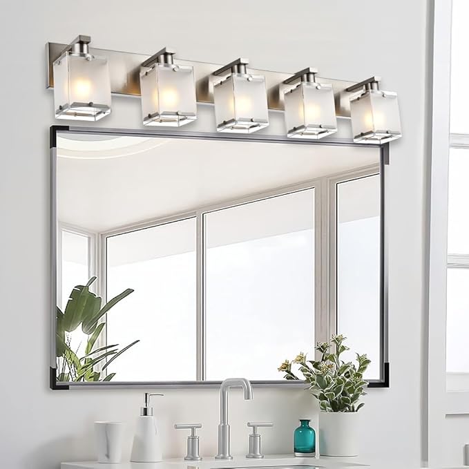 5-Lights Bathroom Vanity Light Fixtures, Modern Brushed Nickel Wall Sconce - Image 2