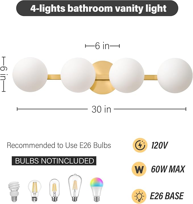 Bathroom Vanity Mirror Light Fixtures: 4 Lights Bath Wall Sconce Lighting - Image 3