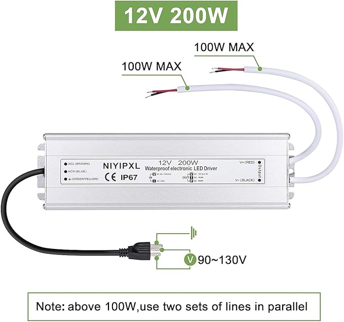 LED Driver 200 Watts Waterproof IP67 Power Supply Transformer Adapter 90V-130V - Image 6