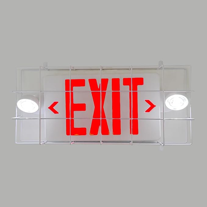 TANLUX Exit Sign Combo with Wire Cage, Round Light Head, Wall Mounted Emergency - Image 3