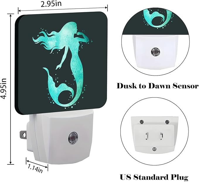 Groovy Mermaid Night Light, Plug-in Nightlights Auto Sensor Night Lamp - Image 2