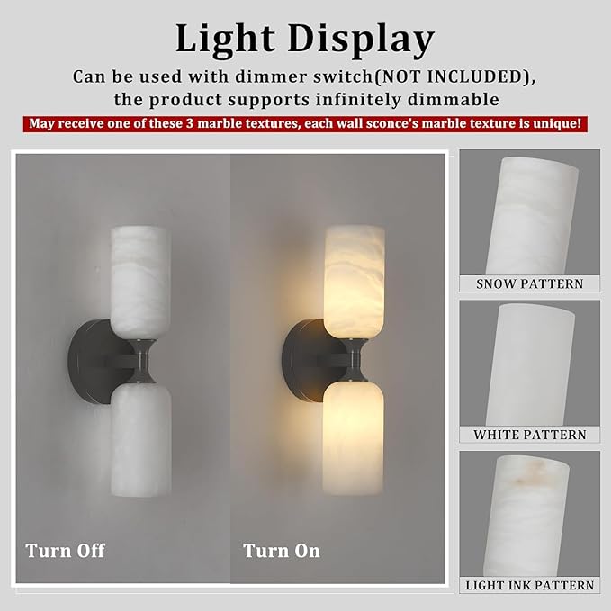 14in Modern Spanish Natural Marble Bathroom Vanity Sconces, Alabaster Wall - Image 9