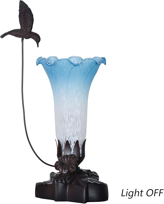 Bieye LL04 Hummingbird Flying Over Lily Flower Blown Glass Table Lamp - Image 4