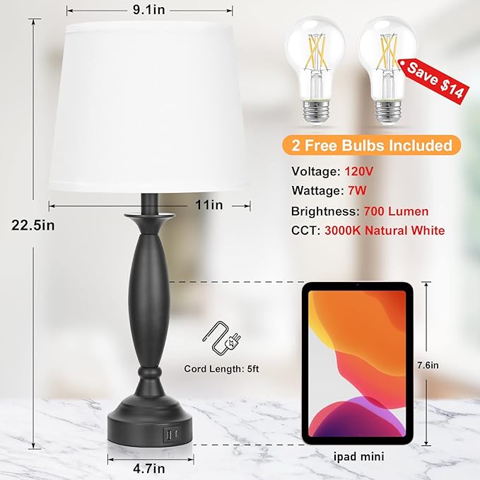 Seealle White Lamps for Bedrooms Set of 2 - Image 5