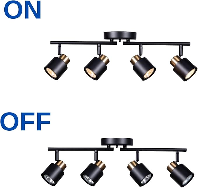 4 Light Track Lighting Kit, Matt Black Brass Finish Adjustable - Image 4