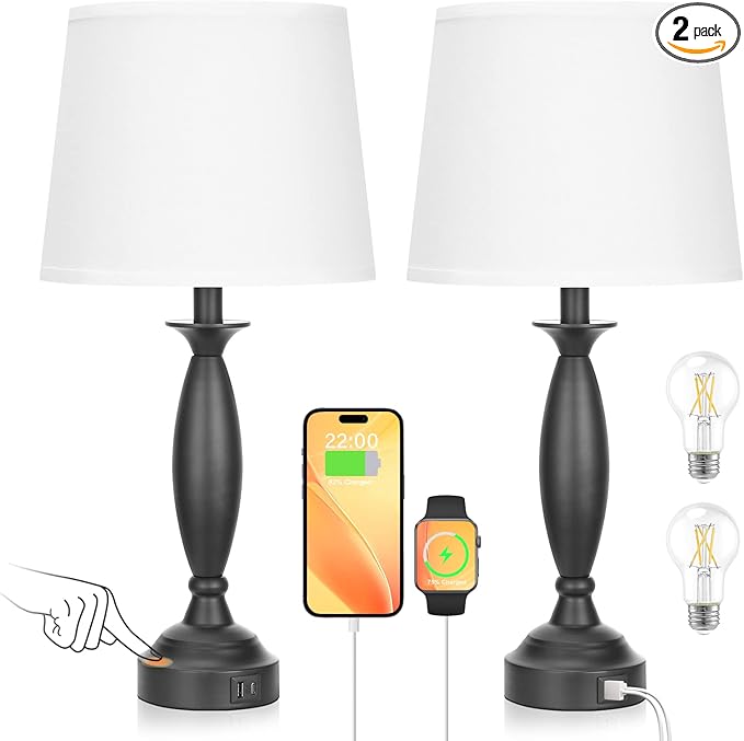 Seealle White Lamps for Bedrooms Set of 2 by SeealleLighting