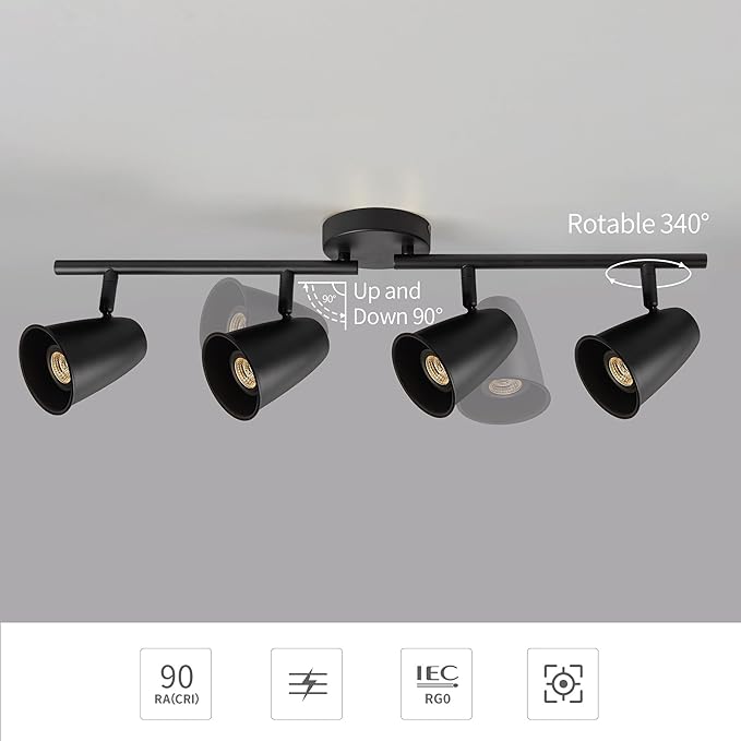 Aisilan LED 4-Light Track Lighting Fixtures Ceiling, Matte Black GU10 Track - Image 2