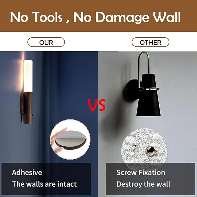LANDGOO Wooden Motion Sensor Night Lights Magnet Body Sensor Hallway Night - Image 6