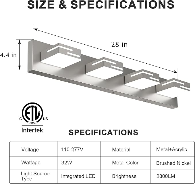 LED Modern Bathroom Vanity Light Fixtures, 4-Light 28-inch Dimmable Brushed - Image 3