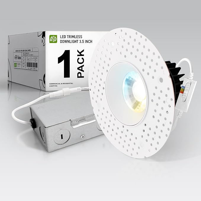ASD Trimless 3 Inch LED Recessed Light, 12W 120V Round Commercial Downlight by ASDLightingCorporation