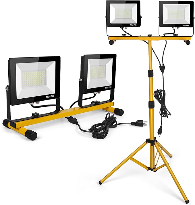 LED Work Lights with Stand, 21000 Lumen, 2-Head Adjustable Work Light, by Wufoty