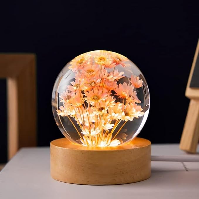 Flower Crystal Ball Night Light, 2.4 inch Glass Ball Night Lamp by MARZIUS