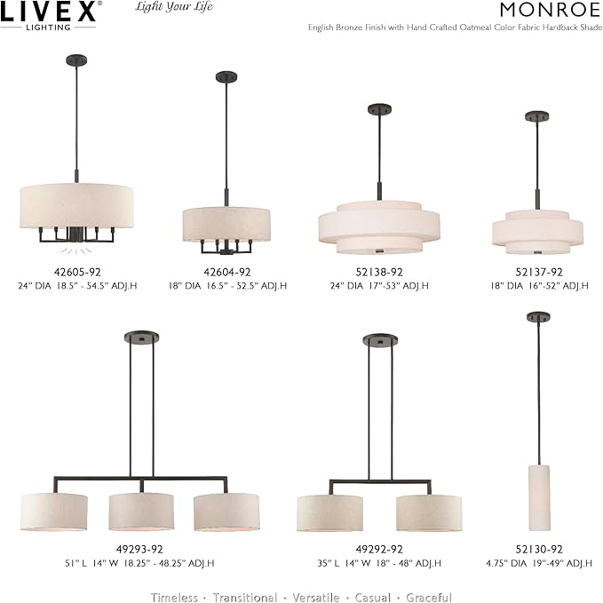 Livex Lighting Fabric Shade 52138-92 Meridian 5 Light English Bronze Pendant - Image 6