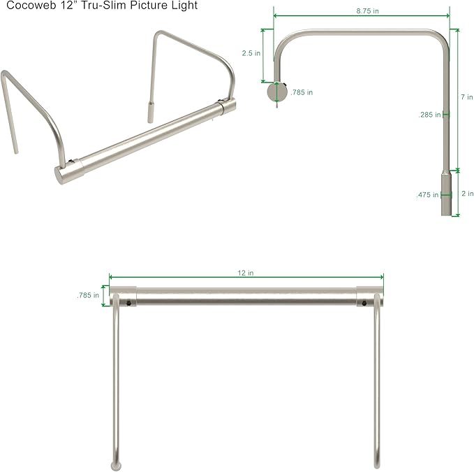 Cocoweb 12 Inch Tru-Slim Satin Nickel Picture Light - Image 3