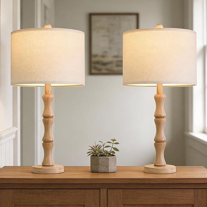 BOBOMOMO 25" Farmhouse Table Lamps Set of 2, Rustic Nightstand Lamps by BOBOMOMO