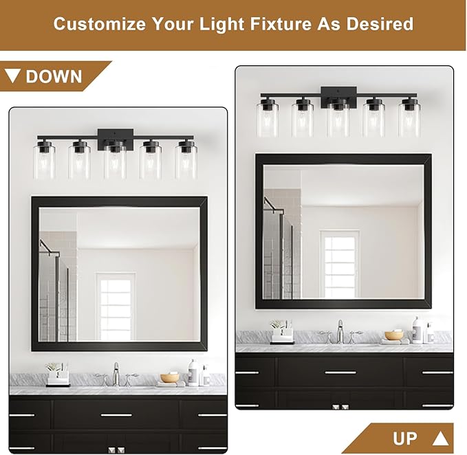 IZORRO Black Bathroom Vanity Light, 5-Light Vanity Lighting fixtures Over Mirror - Image 2