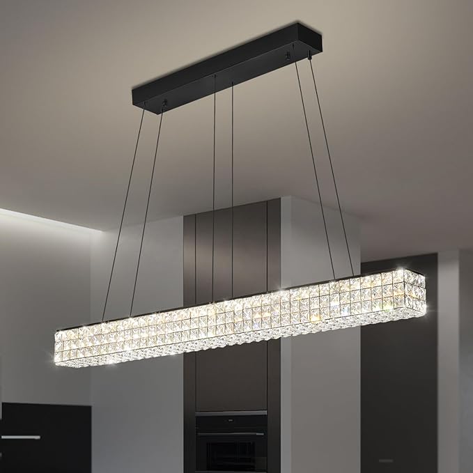 W48 Rectangle Chandeliers for Dining Room, Modern Crystal Pendant Lights - Image 6