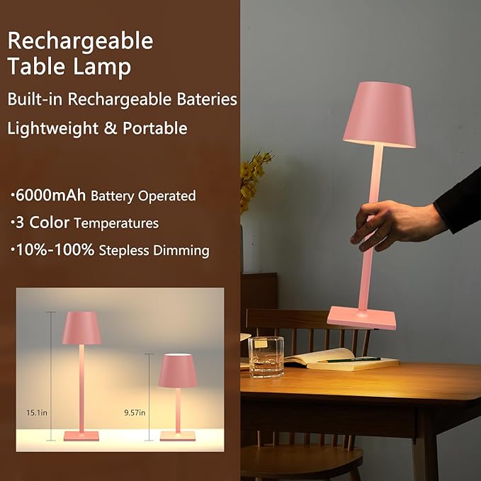 Pink Cordless Table Lamp Set of 2 - Image 2