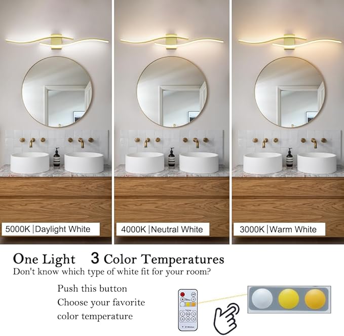 Modern Gold Bathroom Light Fixtures, LED Vanity Light - Image 3