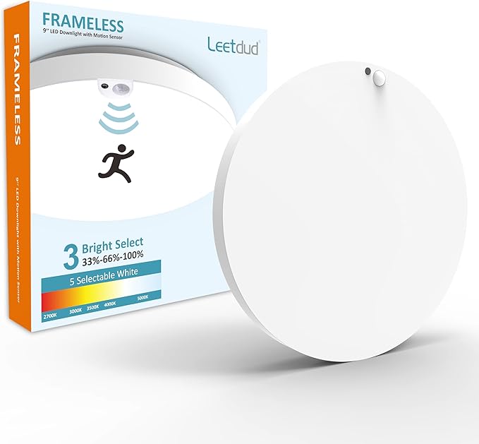 Motion Sensor Ceiling Light Indoor Wired, 9 Inch 18W, 5 CCT by Leetdud