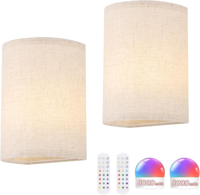 Adhesive Battery Operated Wall Sconce Set of 2, 6000 mAh Battery Rechargeable by Shenmoyl