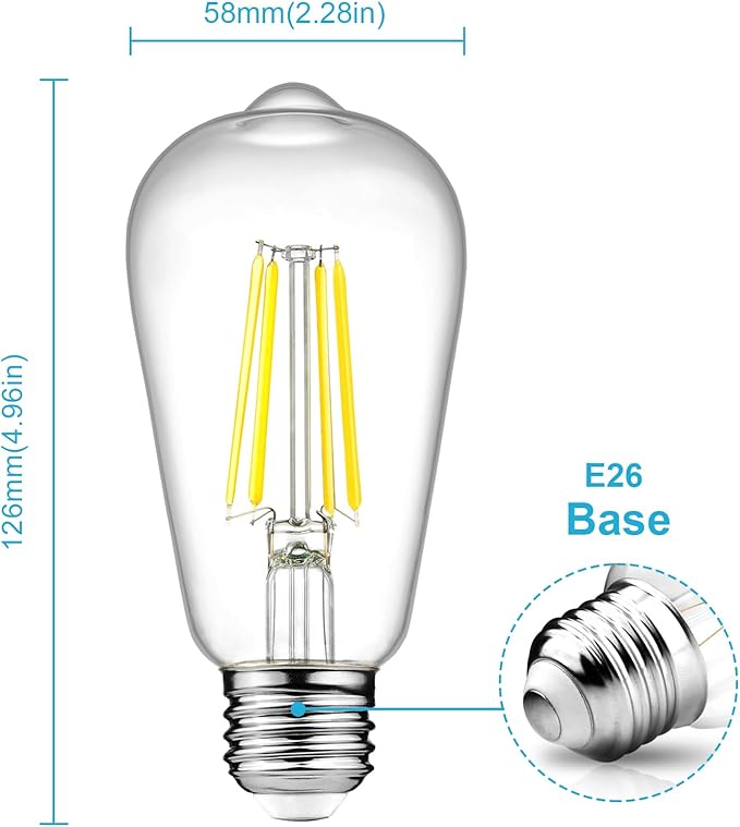 Ascher Dimmable Vintage LED Edison Bulbs, Equivalent 60W, Bright Cool White - Image 2