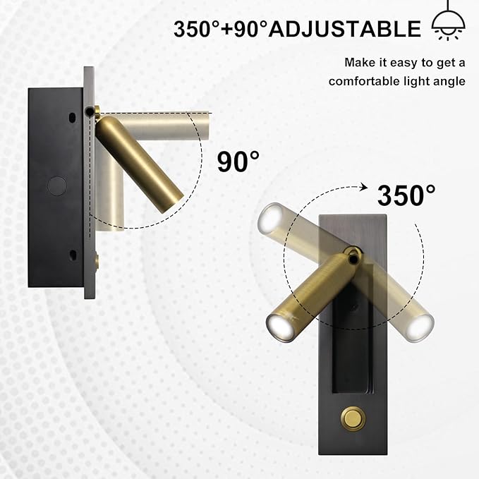 Set of 2 Led Headboard Wall Light, 350°Rotation Portable Plug in Wall Sconce - Image 5