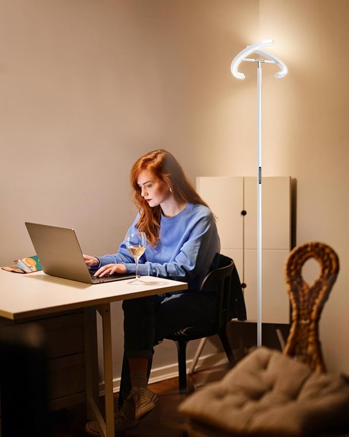 White Floor Lamp, Modern Stepless Dimmable Standing Lamp 3000-6000K, 20W LED - Image 6