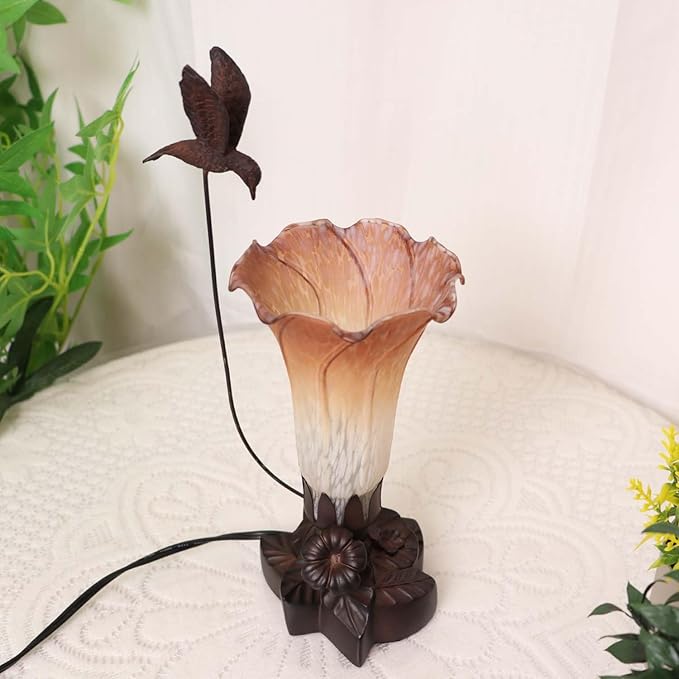 Bieye LL09 Hummingbird Flying Over Lily Flower Blown Glass Table Lamp - Image 2