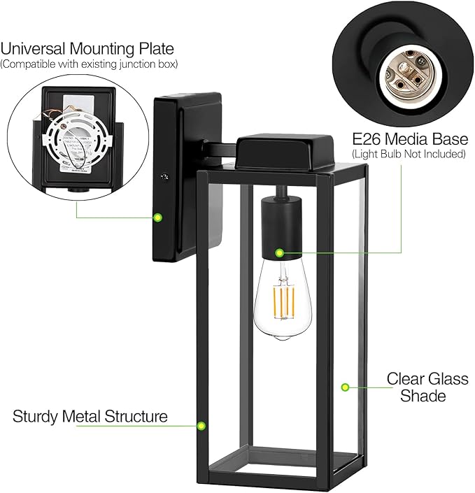 hykolity Large Size Outdoor Wall Lights, 16 Inch Wall Lantern, Waterproof - Image 3
