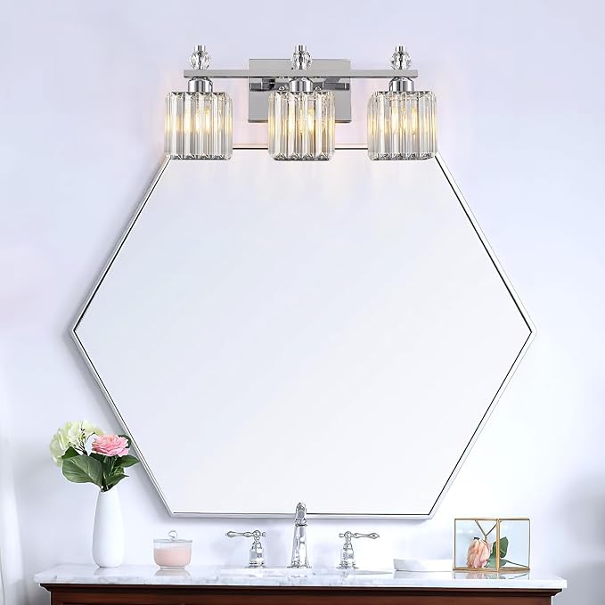 Bathroom Vanity Lights 3-Light Modern Crystal Vanity Light Chrome Bathroom - Image 6