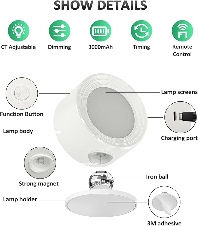 LED Wall Sconces 3 Pcs with Remote, Wall Mounted Lights Rechargeable Battery - Image 4