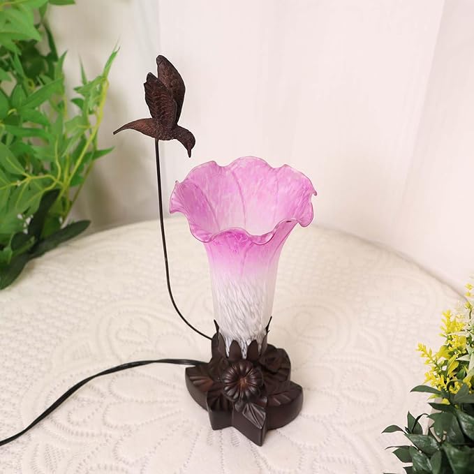 Bieye LL03 Hummingbird Flying Over Lily Flower Blown Glass Table Lamp - Image 2