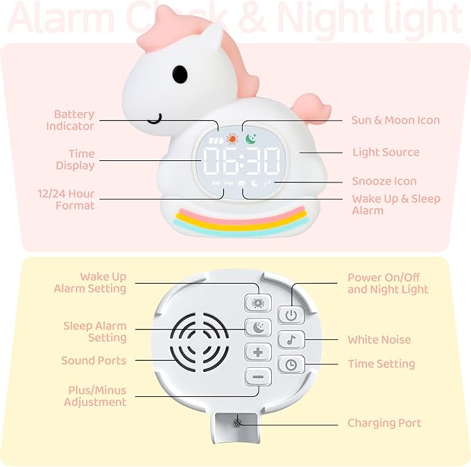 Cute Alarm Clock for Kids with Night Light, Sleep Training Clock Time to Wake - Image 9