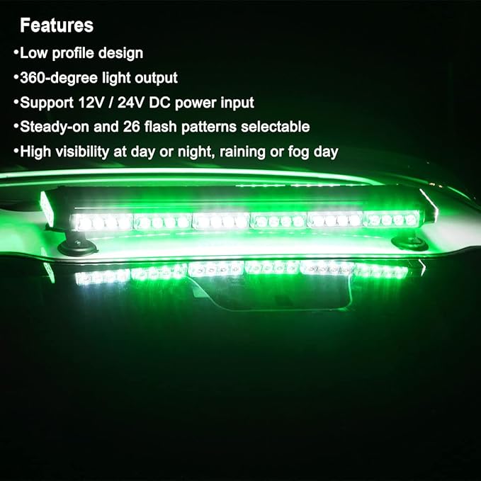 WOWTOU Roof Safety Flashing 56 LED Green White Emergency Strobe Light Bar - Image 2