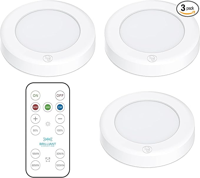 Brilliant Evolution Wireless LED Puck Light 3 Pack by BrilliantEvolution