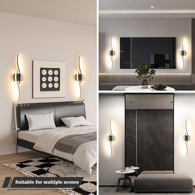 Modern Hardwired Wall Sconce Set of 2, LED Black Wall Light - Image 5