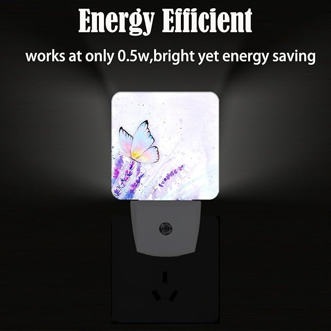 Lavender Butterfly Night Light, Plug-in Nightlights Auto Sensor Night Lamp - Image 4